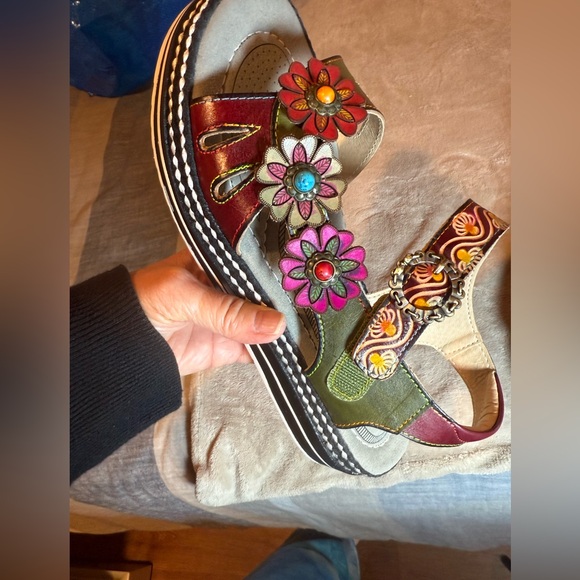L’Artiste by Spring Step Multicolor Leather Floral Sandals, size EU42/US10.5-11 - Picture 9 of 11